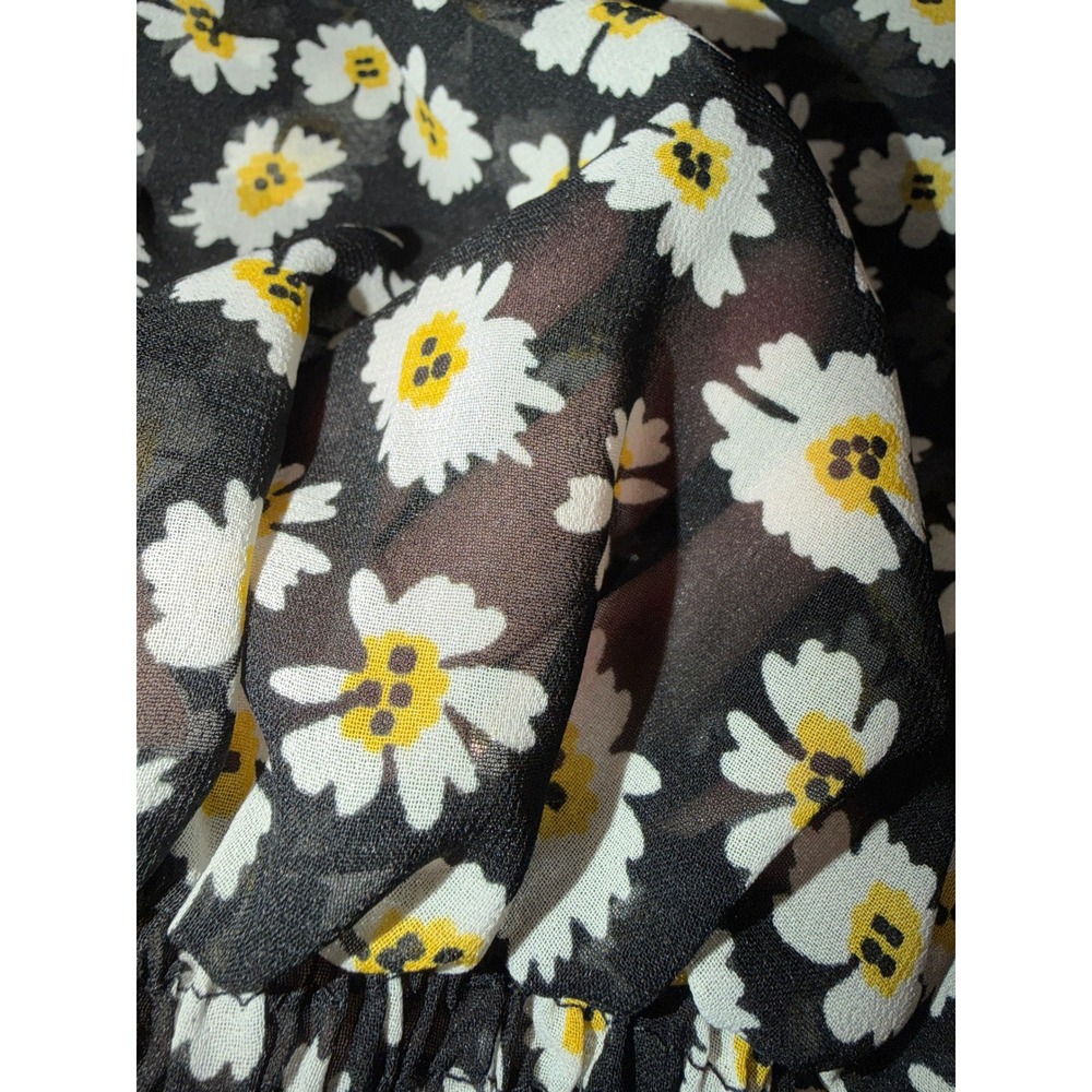 Truth NYC Womens XS Black Daisy Floral Smocked Waist Sheer Chiffon Blouse Top - Picture 3 of 5